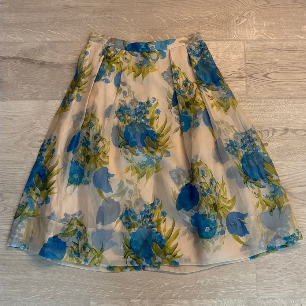 Boden Pandora Skirt in Blue and Green Floral Silk Cotton 4R